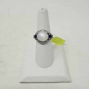 Shop LC Sri Lankan Silver Moonstone/Blue Sapphire/Diamond Size 7 Ring 5361